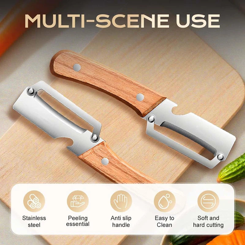 🥕 Éplucheur Multifonction en Bois – Fruits & Légumes